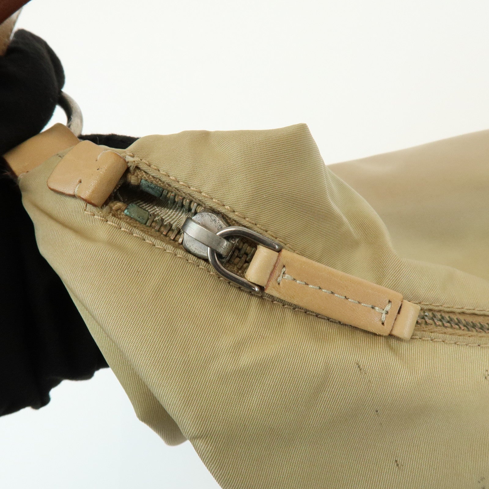 PRADA Logo Nylon Leather Shoulder Bag Hand Bag Beige BR3315