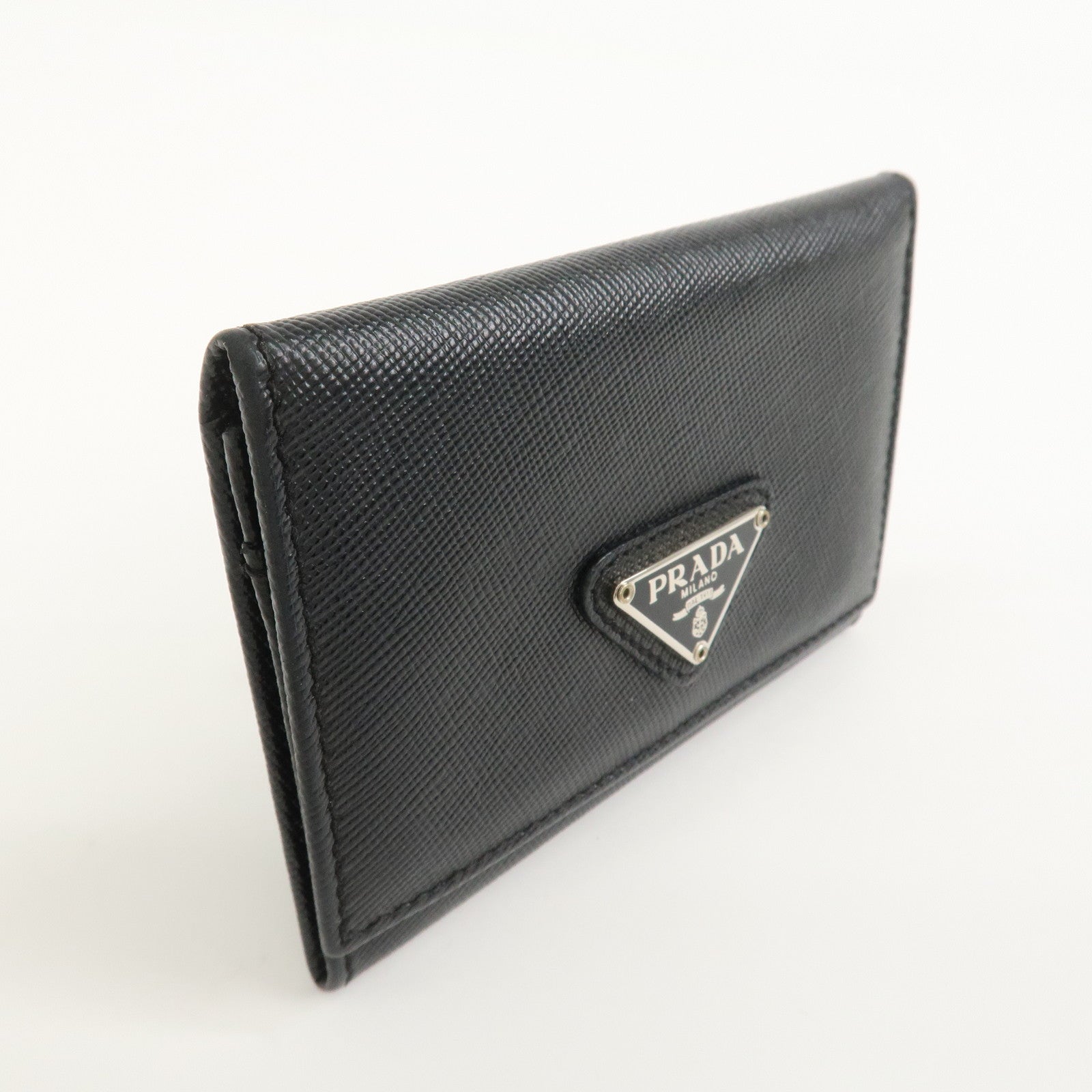 PRADA Triangle Logo Saffiano Leather Card Case Card Holder Black