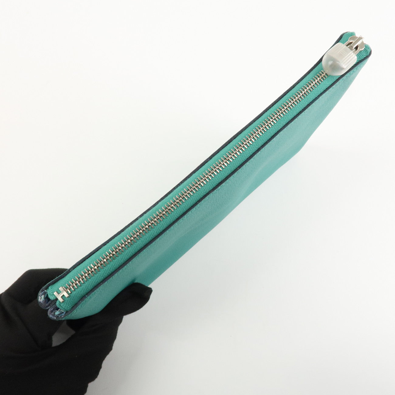 HERMES Atout GM Leather Pouch Emerald Green Used