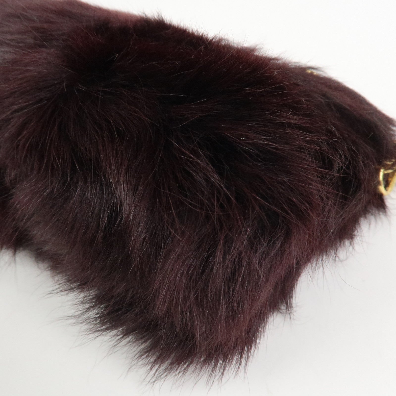 PRADA Leather Fur Chain Shoulder Bag Crossbody Bag Brown BP0368