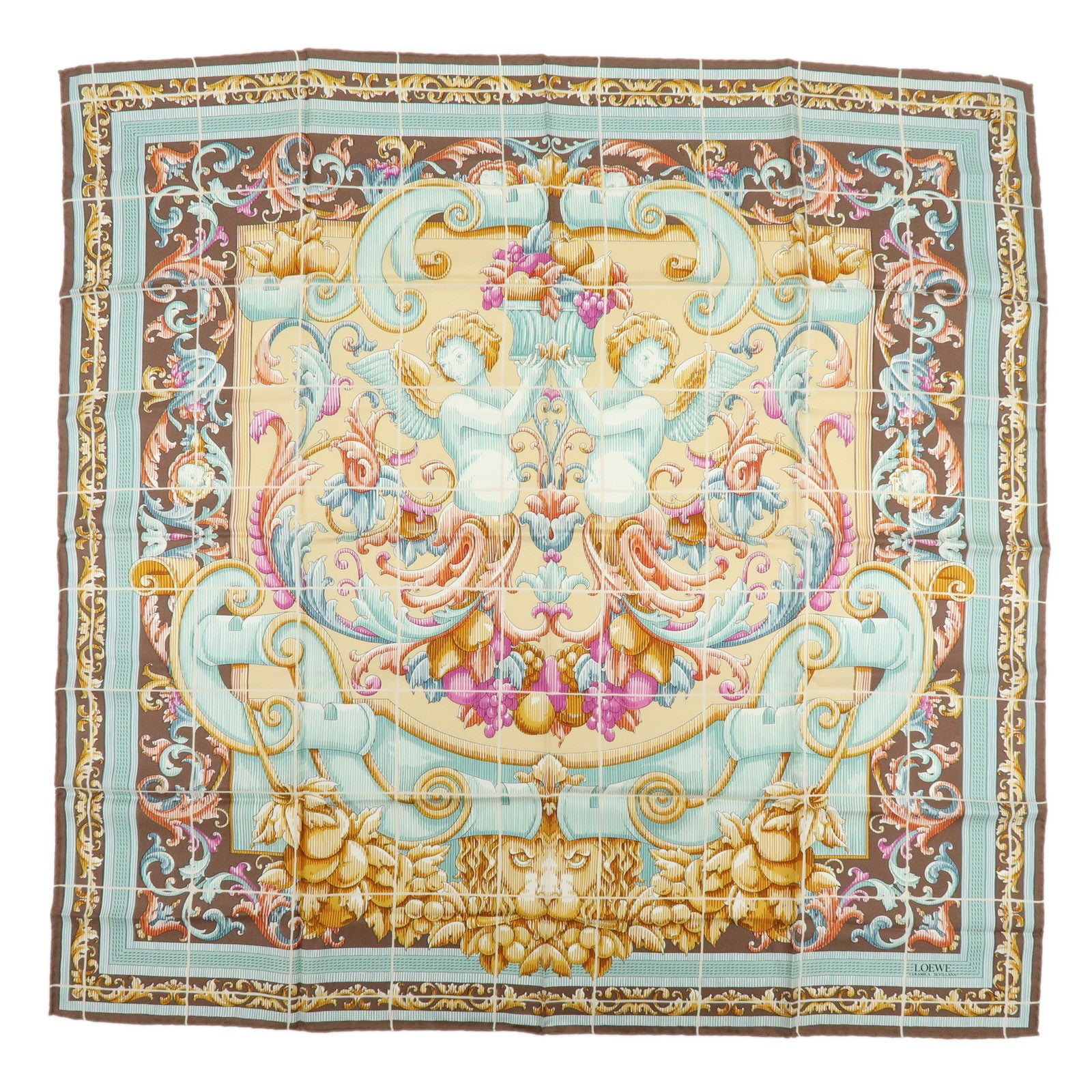 LOEWE Silk 100% Scarf Light Brown Multicolor
