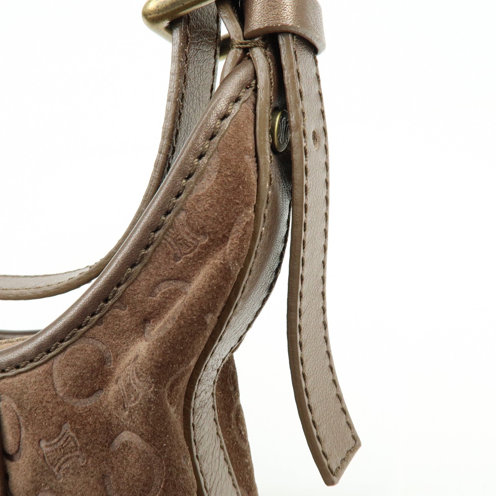 CELINE C Macadam Suede Leather Shoulder Bag Hand Bag Brown