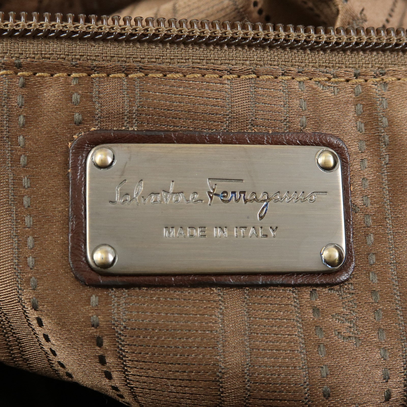 Ferragamo Gancini Leather 2Way Bag Hand Shoulder Bag Metallic Brown