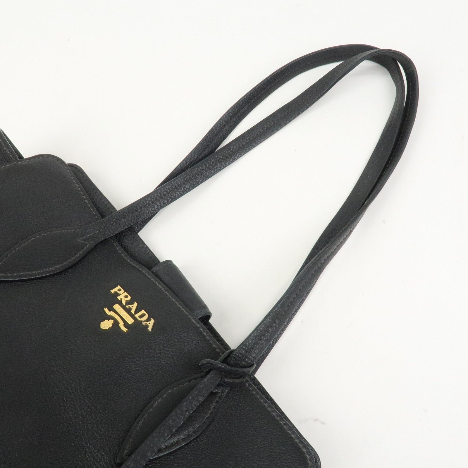 PRADA Logo Leather Shoulder Bag Tote Bag Black 1BG111
