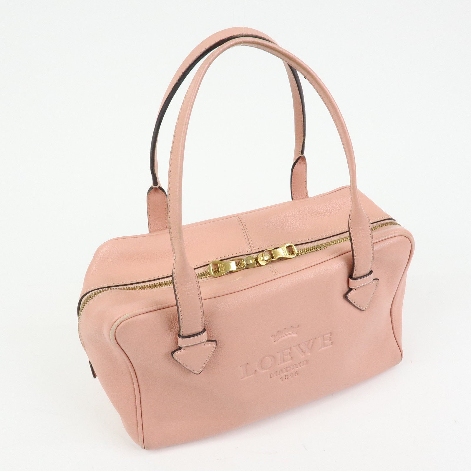 LOEWE Heritage Logo Leather Boston Bag Shoulder Bag Pink