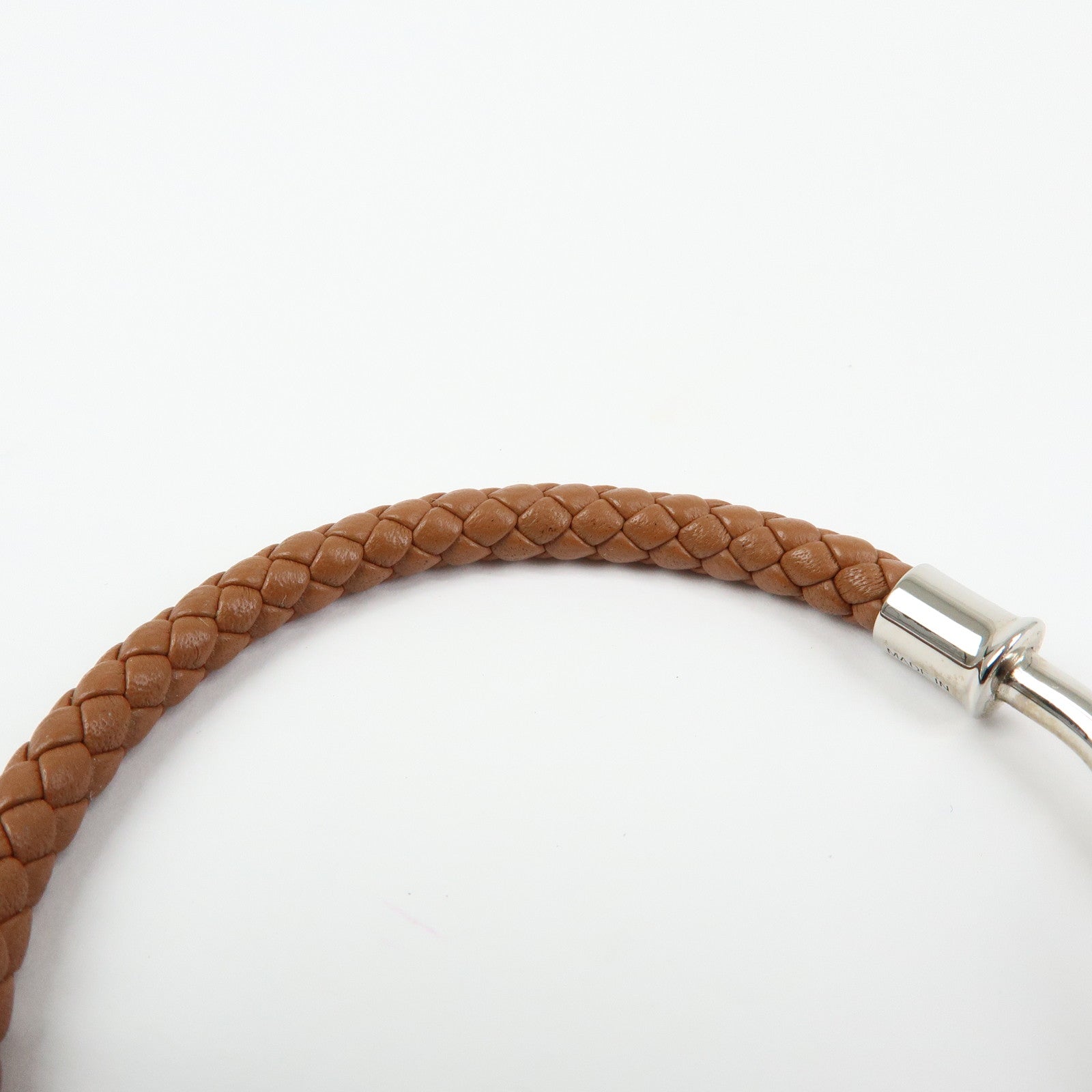 HERMES Jumbo Choker Leather Metal Bracelet Brown Silver