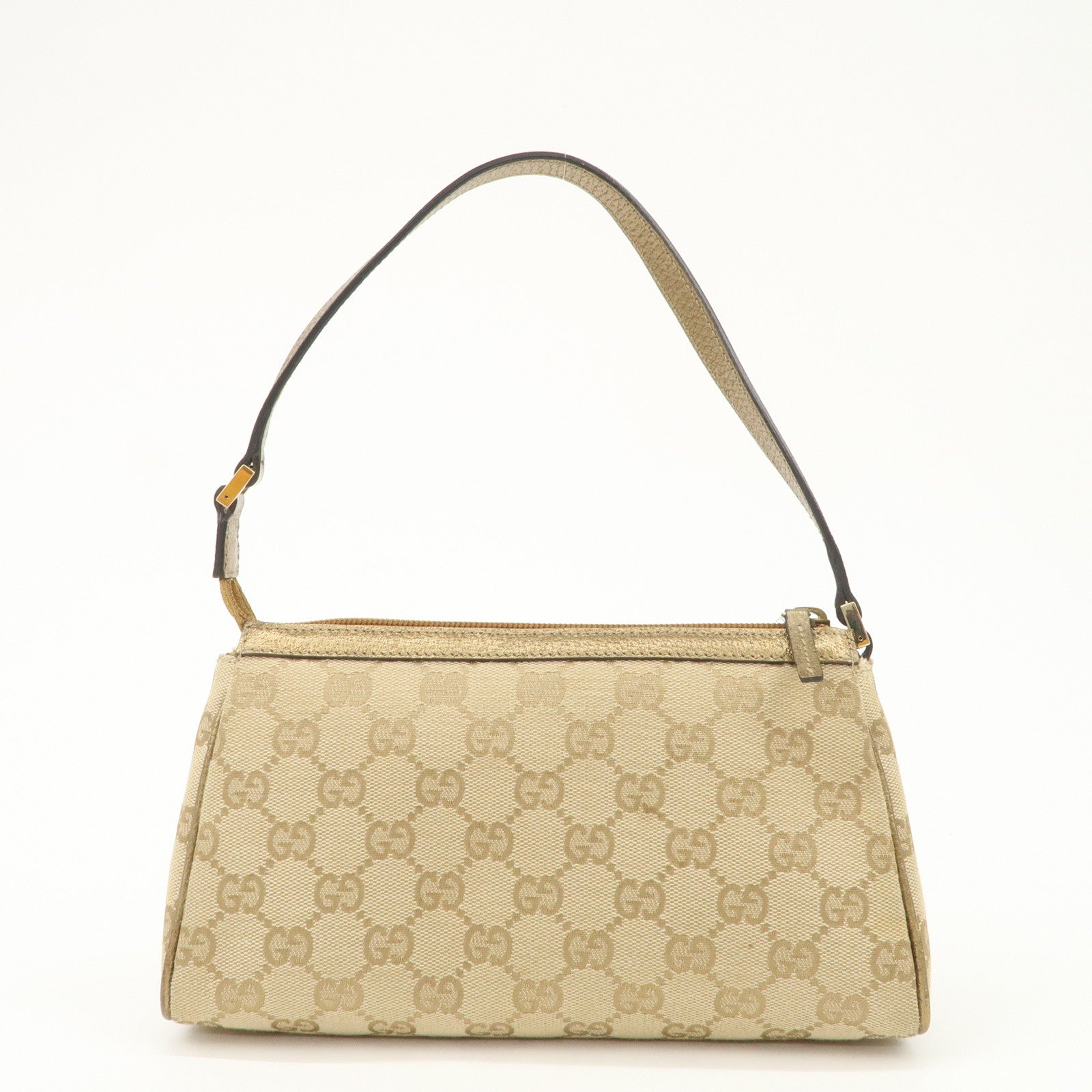GUCCI Abbey GG Canvas Leather Pouch Hand Bag Beige Gold 145750