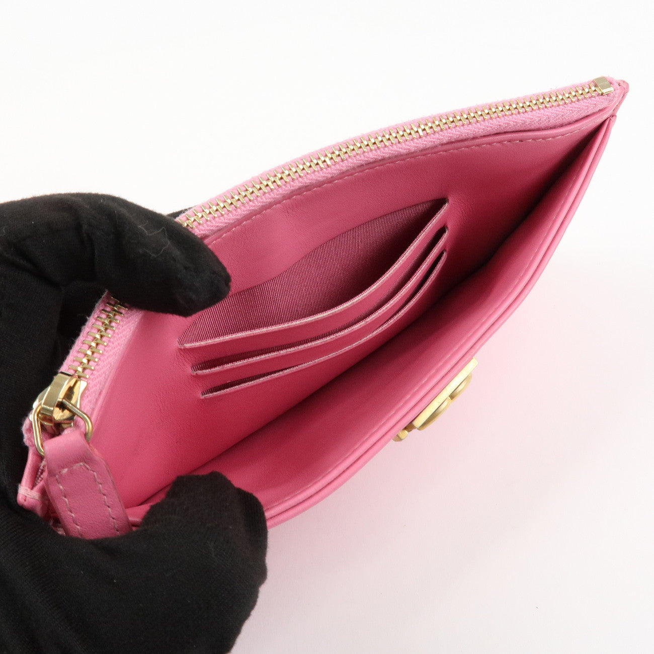 CHANEL Lamb Skin Matelasse Boy Chanel COCO Mark Fragment Case Used