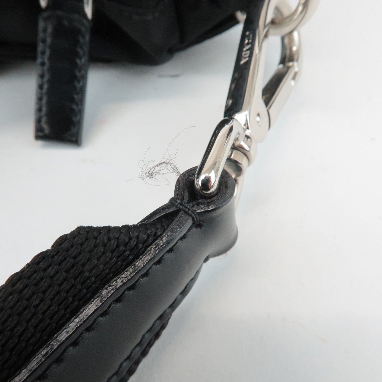 PRADA Triangel Logo Leather Nylon 2Way Bag Tote Bag Black BN1066