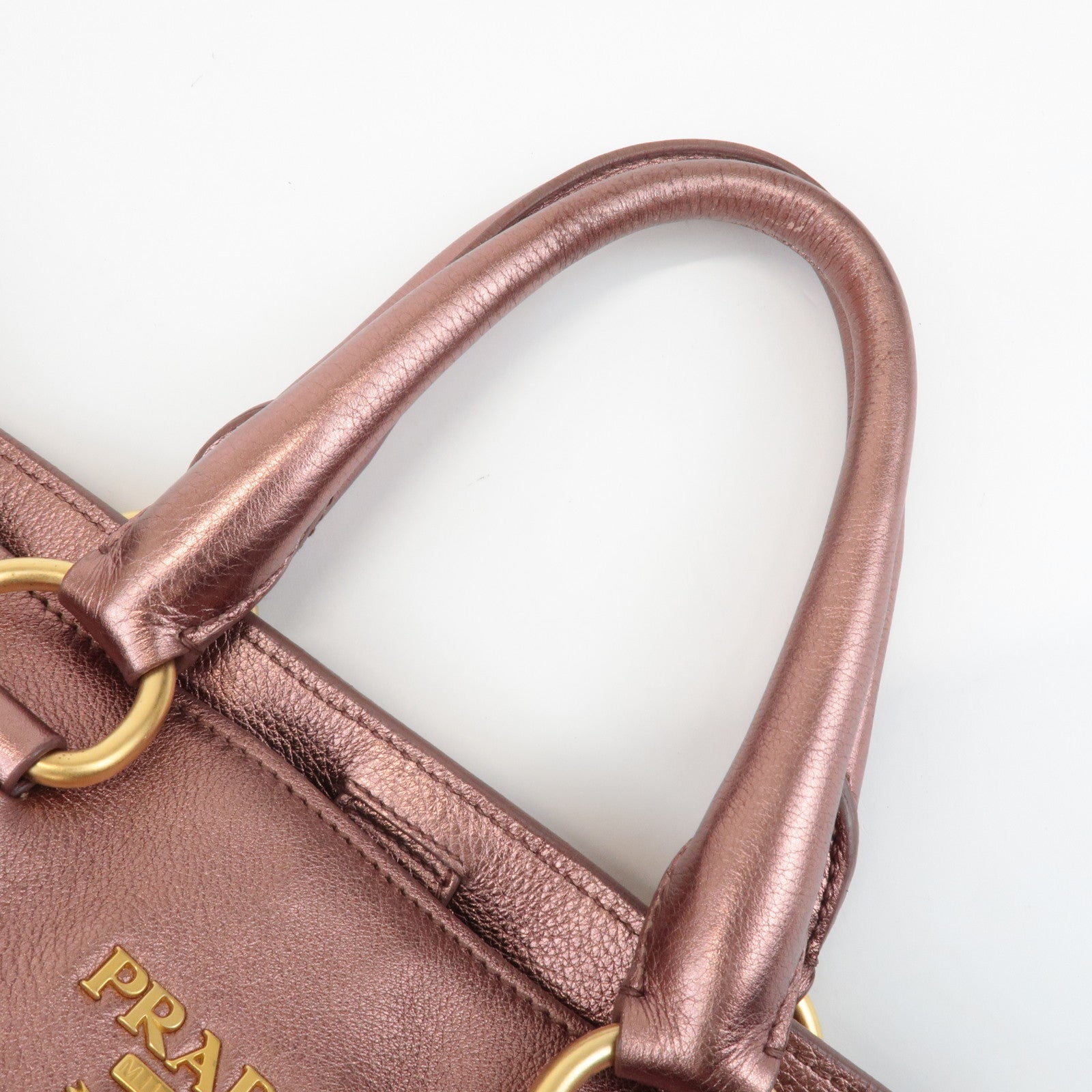 PRADA Leather 2Way Tote Bag Shoulder Bag Metallic Pink BN1713 Used