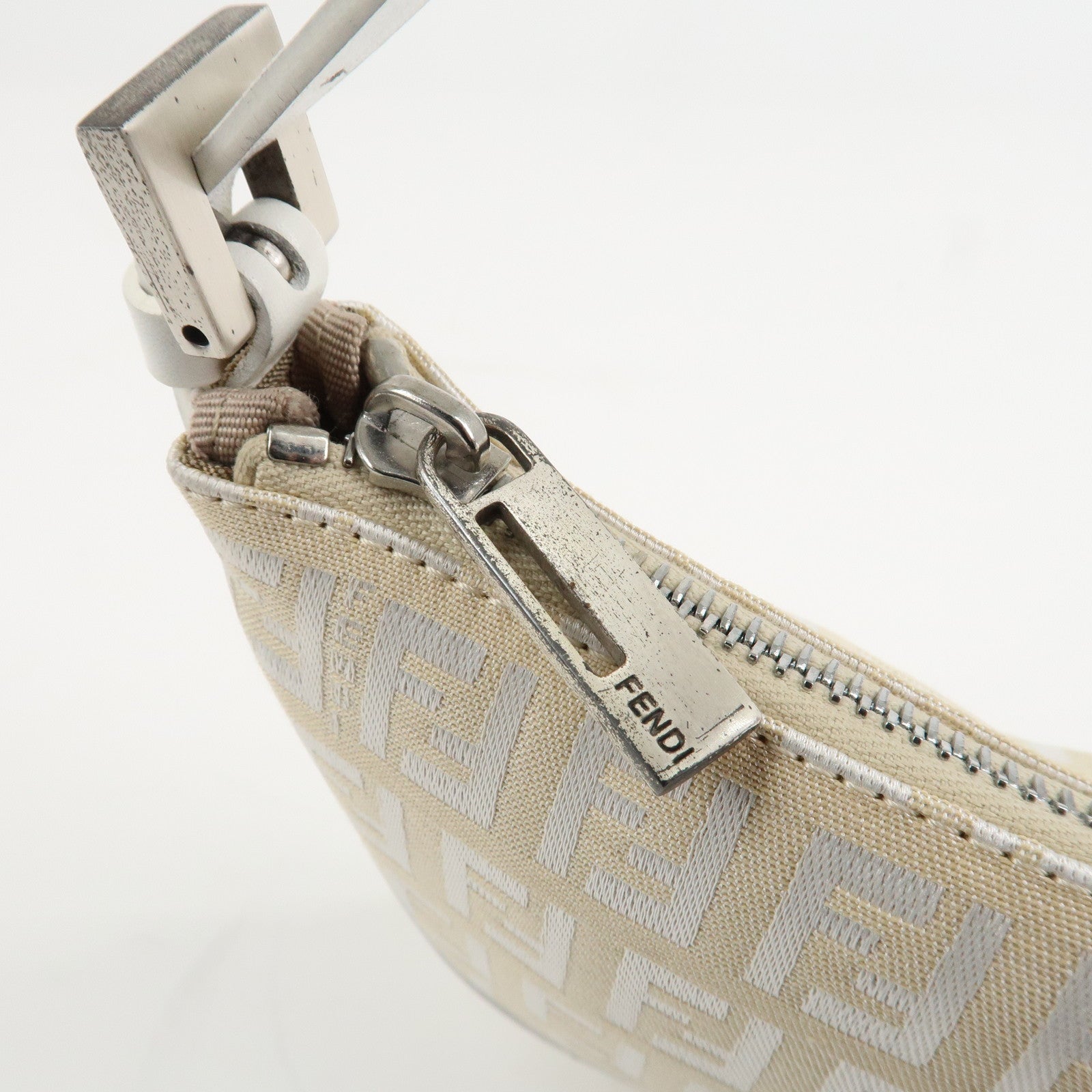 FENDI Zucchino Canvas Leather Accessory Pouch Shoulder Bag 8BR133