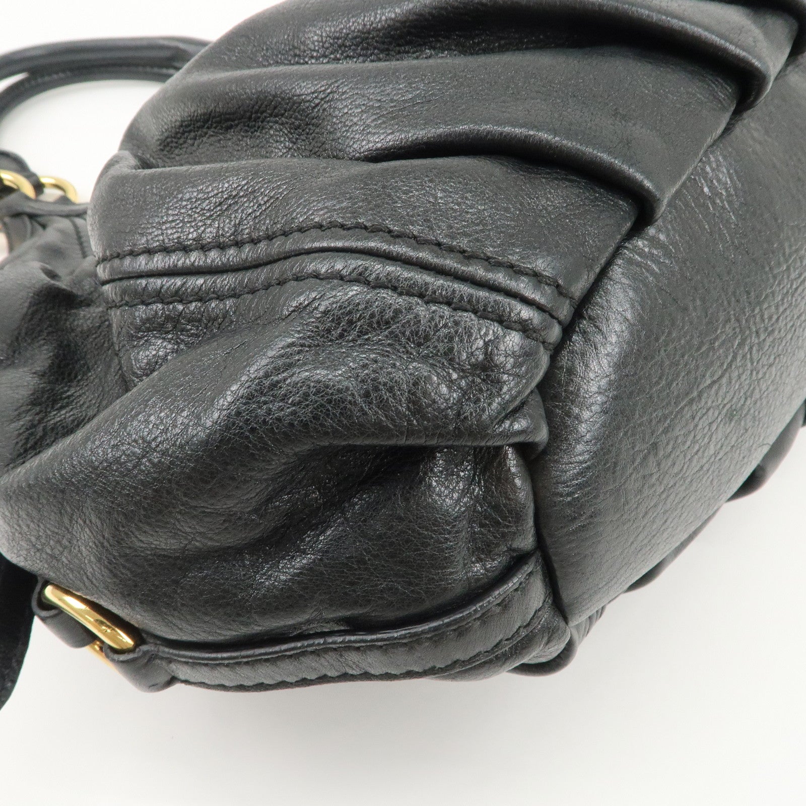MIUMIU Logo Leather Shoulder Bag Tote Bag Black GOLD HDW Used