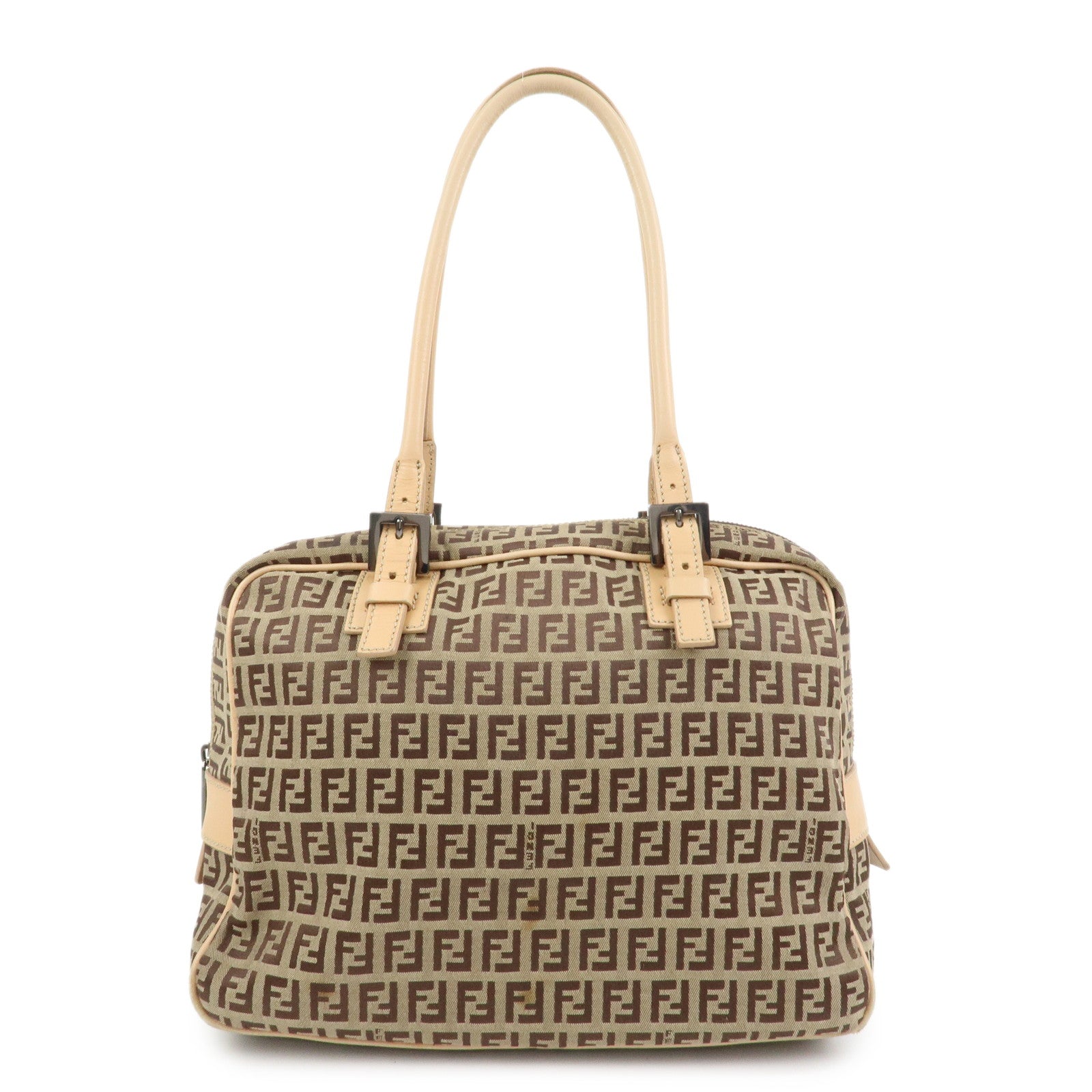 FENDI Zucchino Canvas Leather Hand Bag Shoulder Bag Beige 8BN005