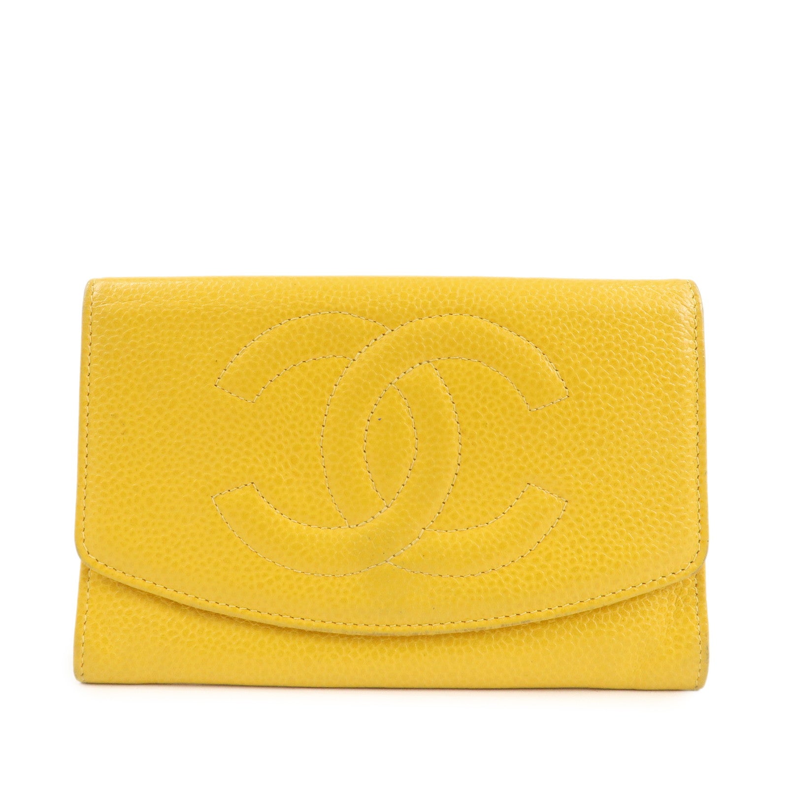 CHANEL COCO Mark Caviarskin Bi-Fold Card Case Coin Case 4072657 Used