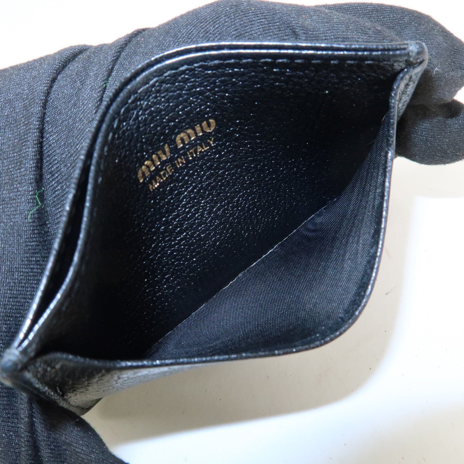 MIU MIU Leather Ribbon Card Case Black Gold Hardware 5MC208 Used