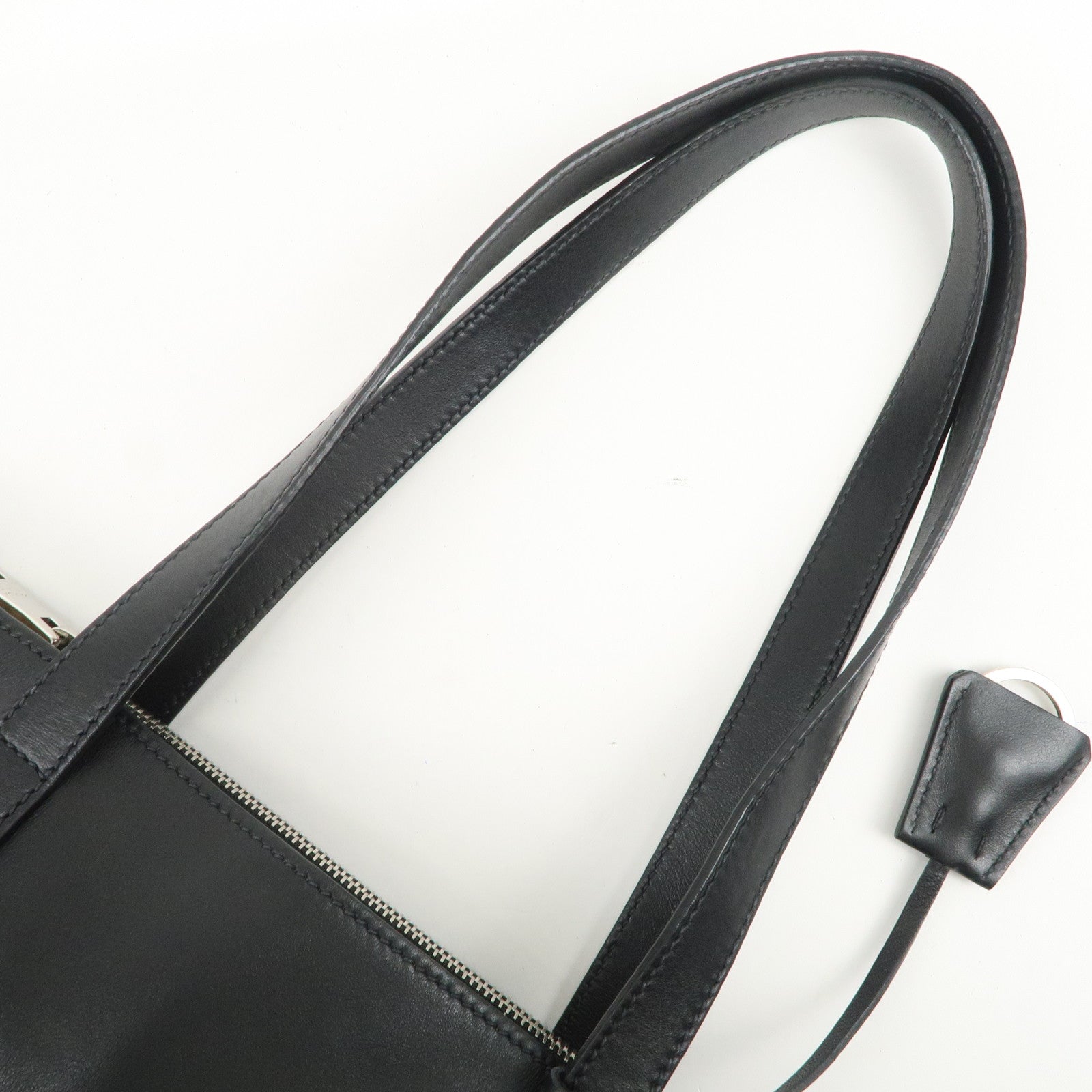 PRADA Triangle Logo Leather Tote Bag Hand Bag Black 1BG002