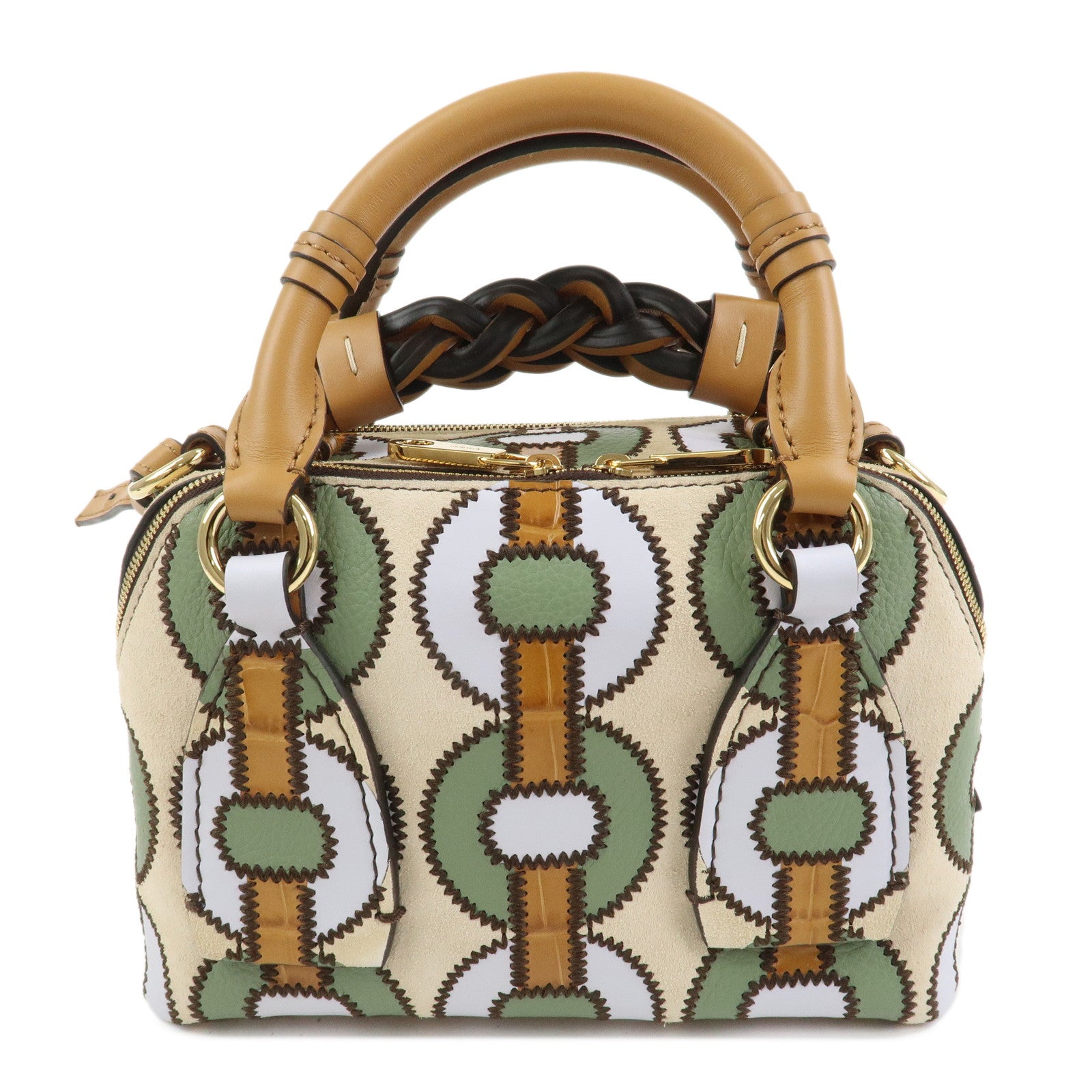 Chloe DARIA Suede Leather 2Way Bag Shoulder Bag Ivory Brown Green