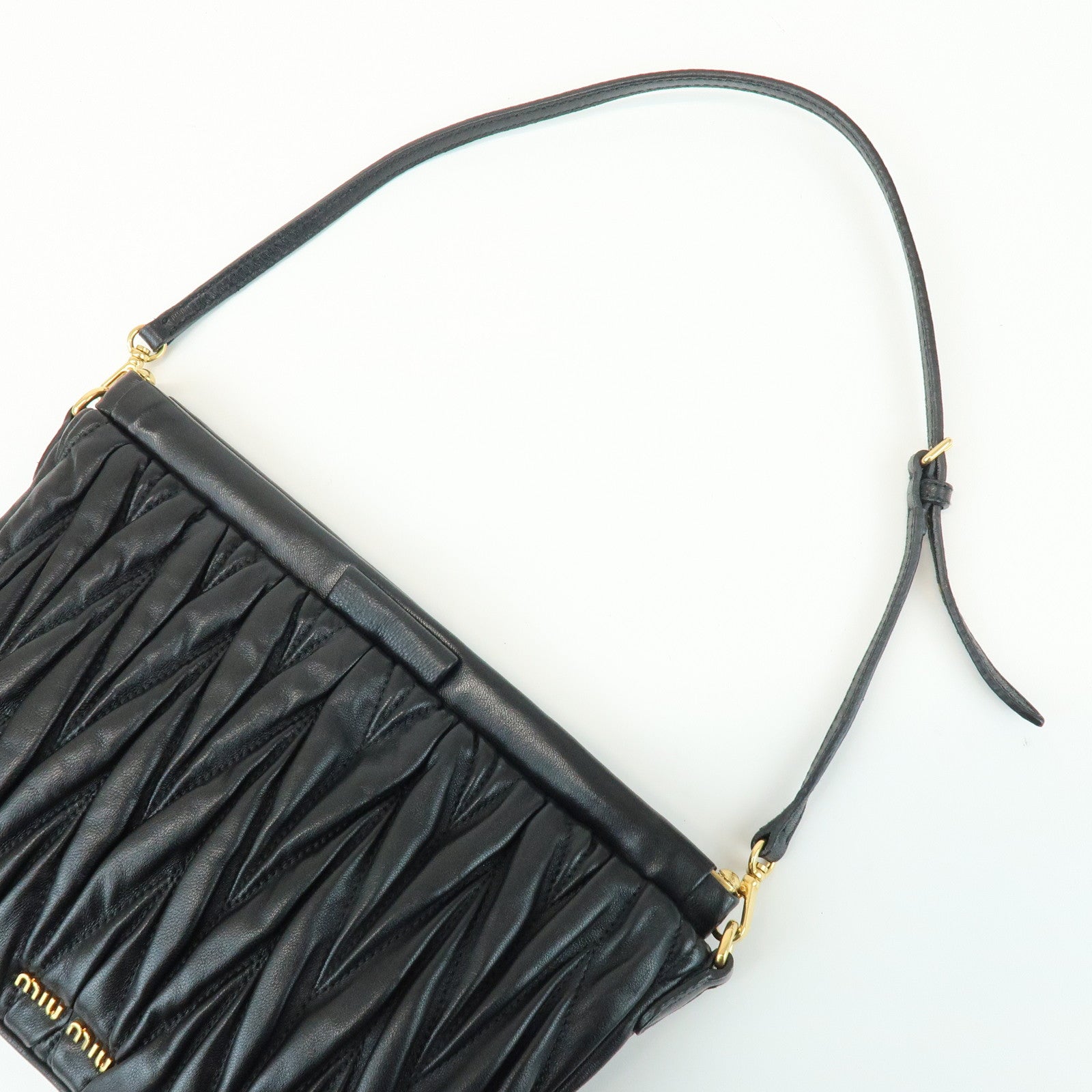 MIU MIU Matelasse Nappa Leather Shoulder Bag Black RM1892