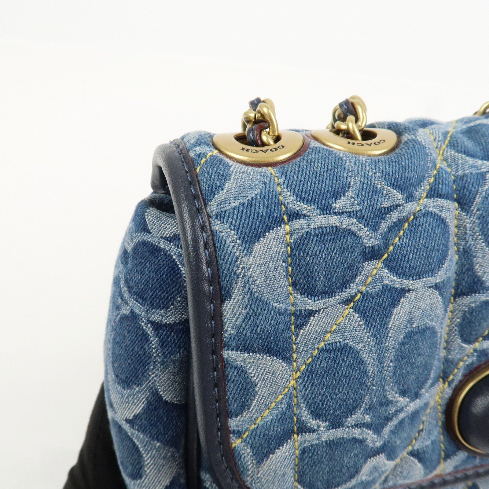 COACH Denim Leather Chain Shoulder Bag Crossbody Bag Hand Bag Blue