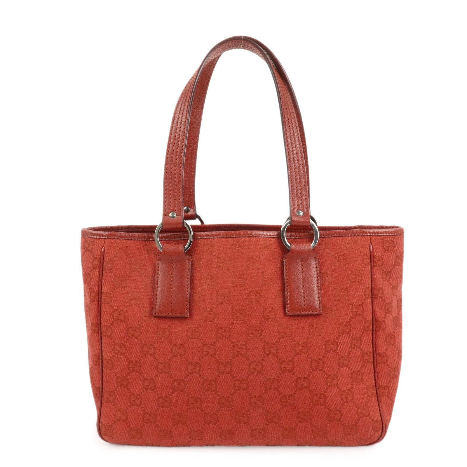 GUCCI GG Canvas Leather Tote Bag Hand Bag Red 113019