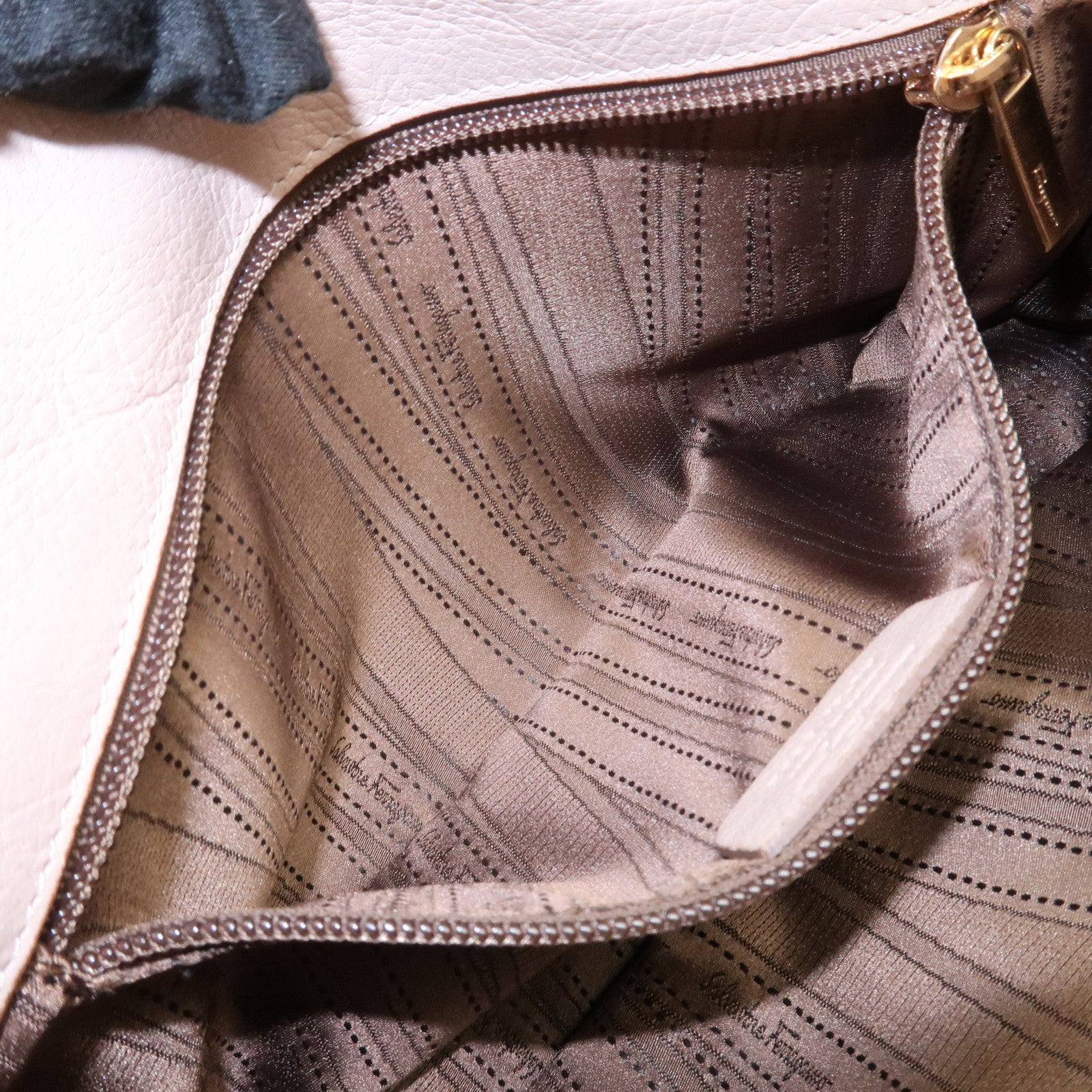 Ferragamo Leather Shoulder Bag Hand Bag Pink Beige Gold