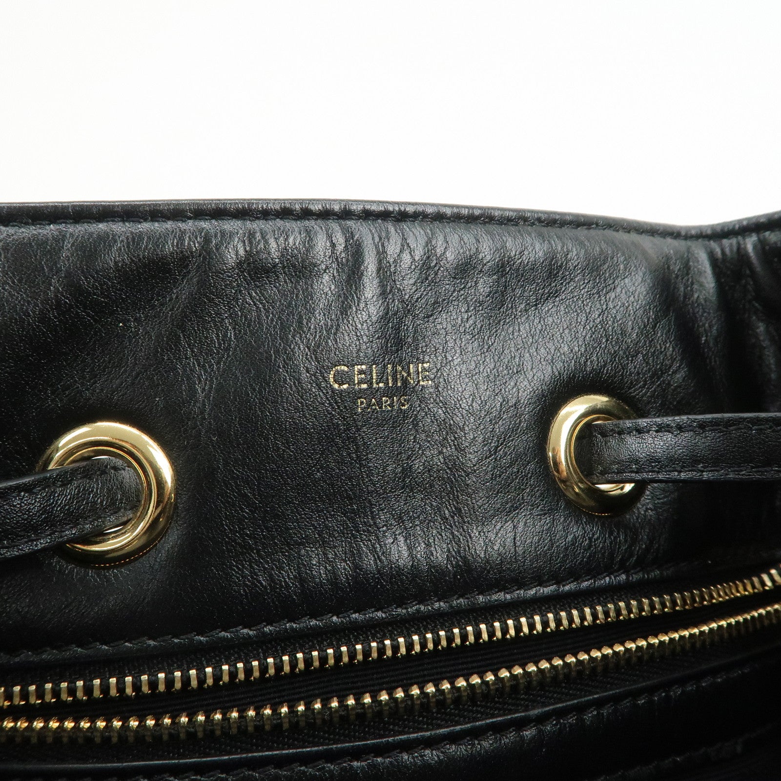 CELINE Logo Leather Backpack Rucksuck Shoulder Bag Black