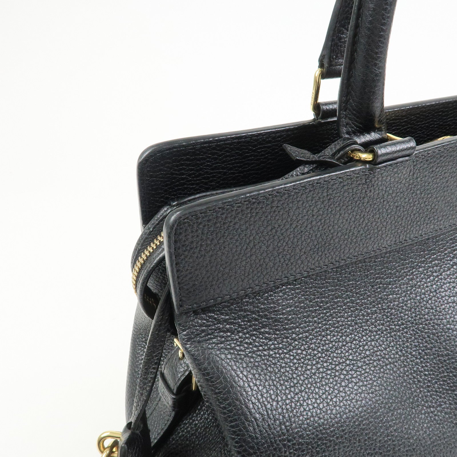 CELINE Calf Leather Boston Bag Hand Bag Black