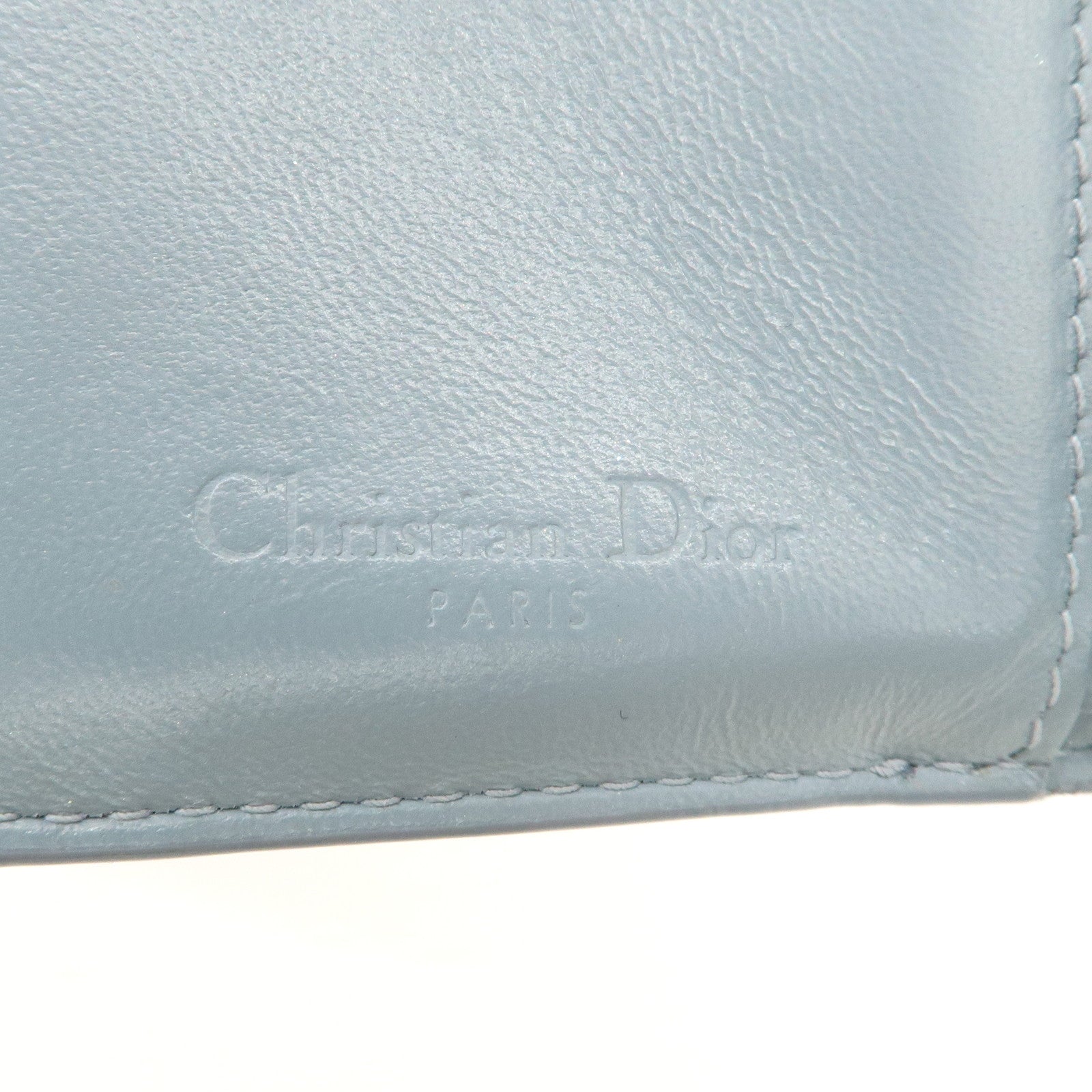 Christian Dior Cannage Patent Leather Compact Wallet Blue Used
