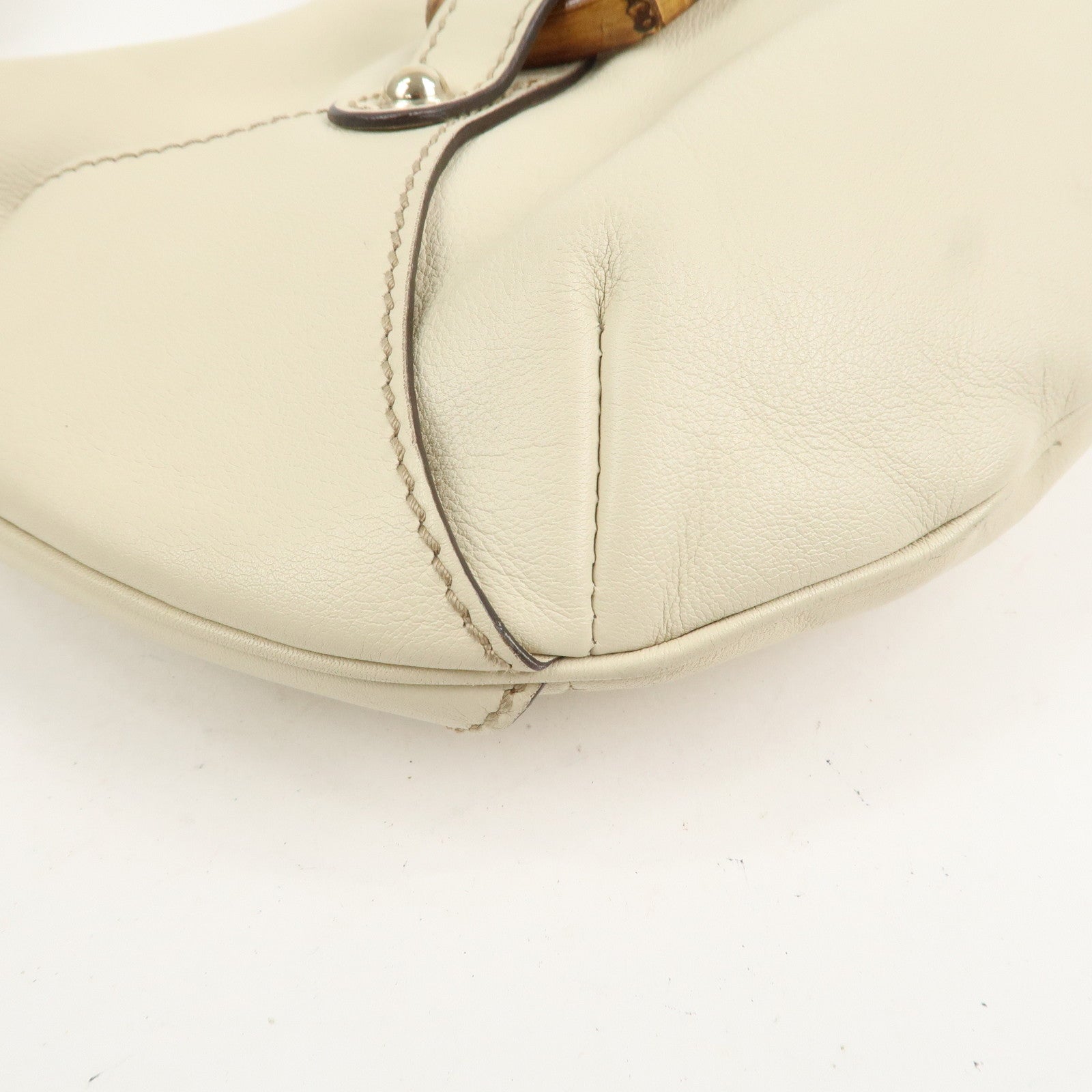 GUCCI Horsebit Bamboo Leather Shoulder Bag Ivory 154378