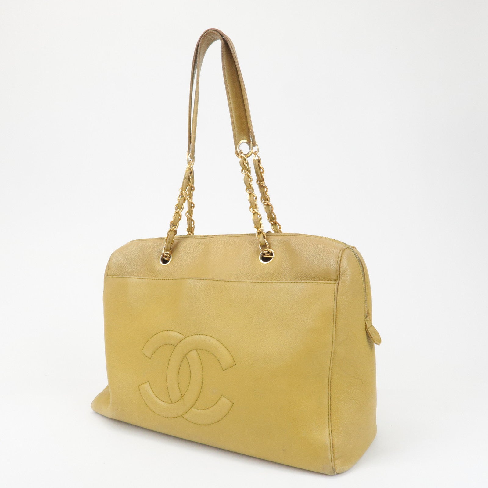 CHANEL COCO Mark Caviarskin Chain Shoulder Bag Yellow