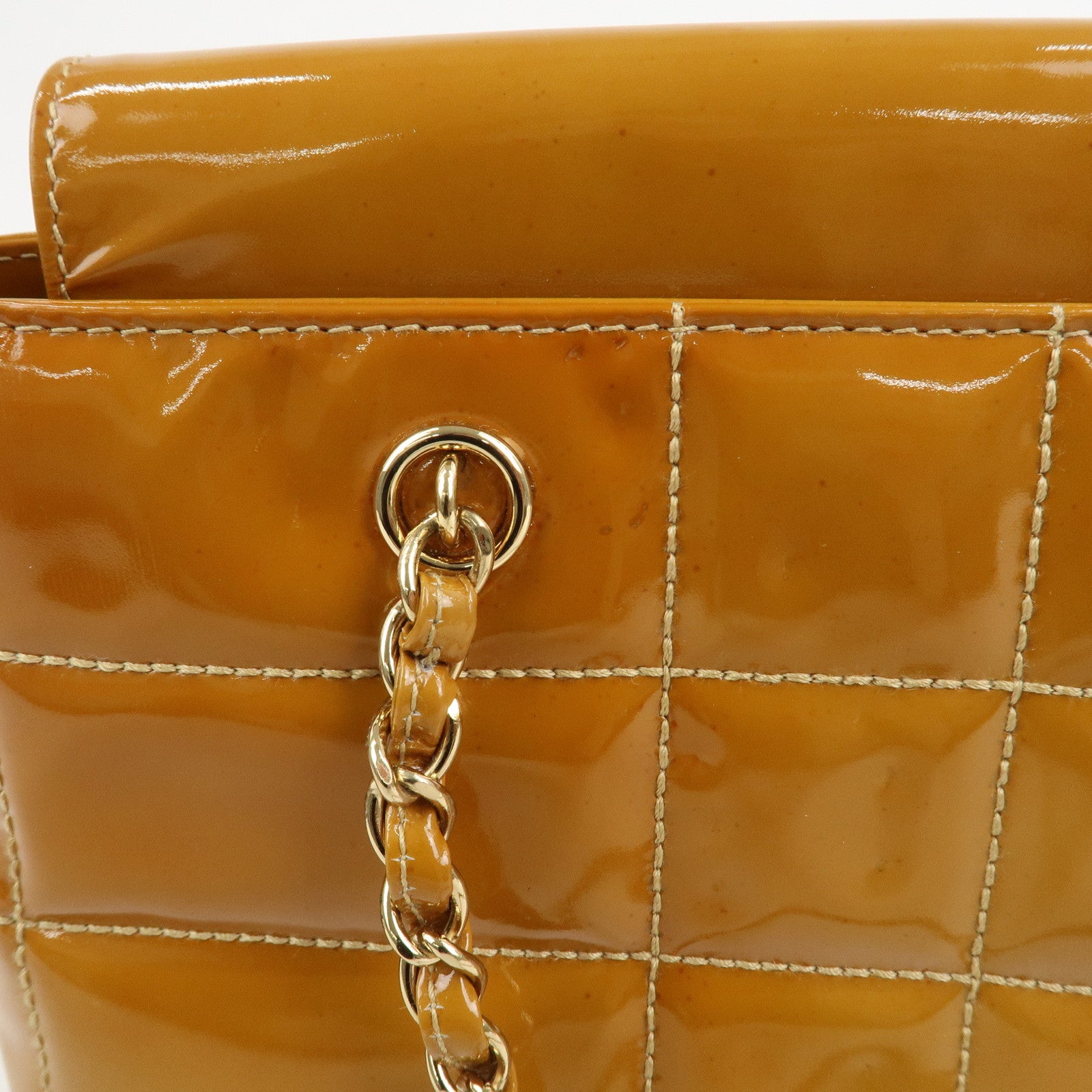 CHANEL COCO Mark Chocolate Bar Patent Leather Chain Shoulder Bag