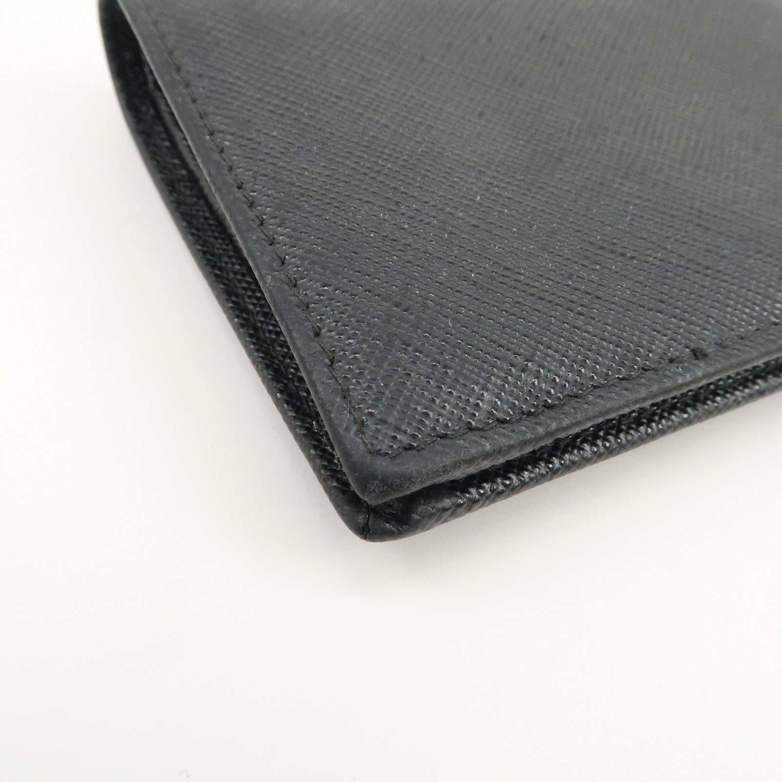 PRADA Triangle Logo Saffiano Leather Bi-Fold Compact Wallet Black