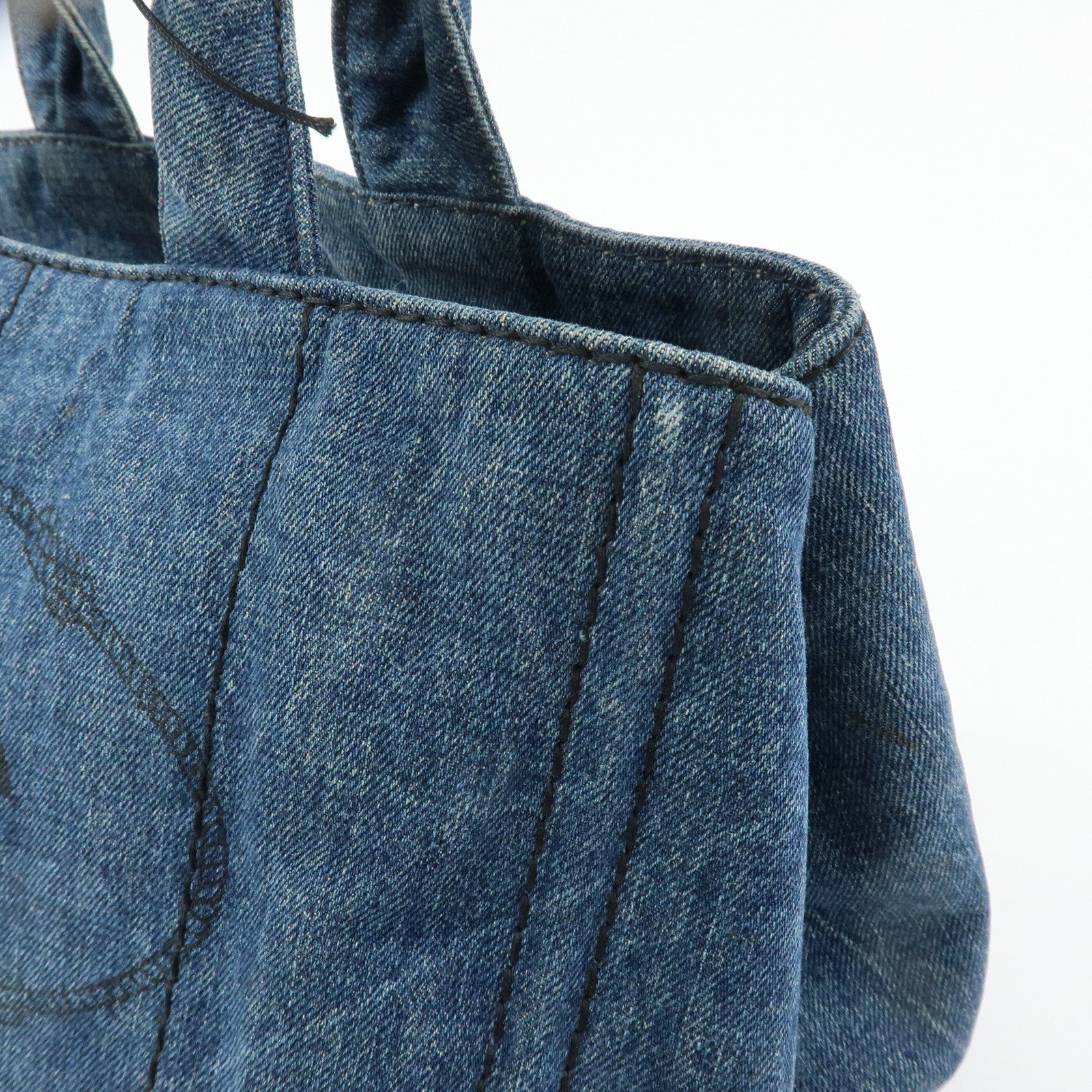 PRADA Logo Canapa Canvas Denim Tote Bag Hand Bag B1877B