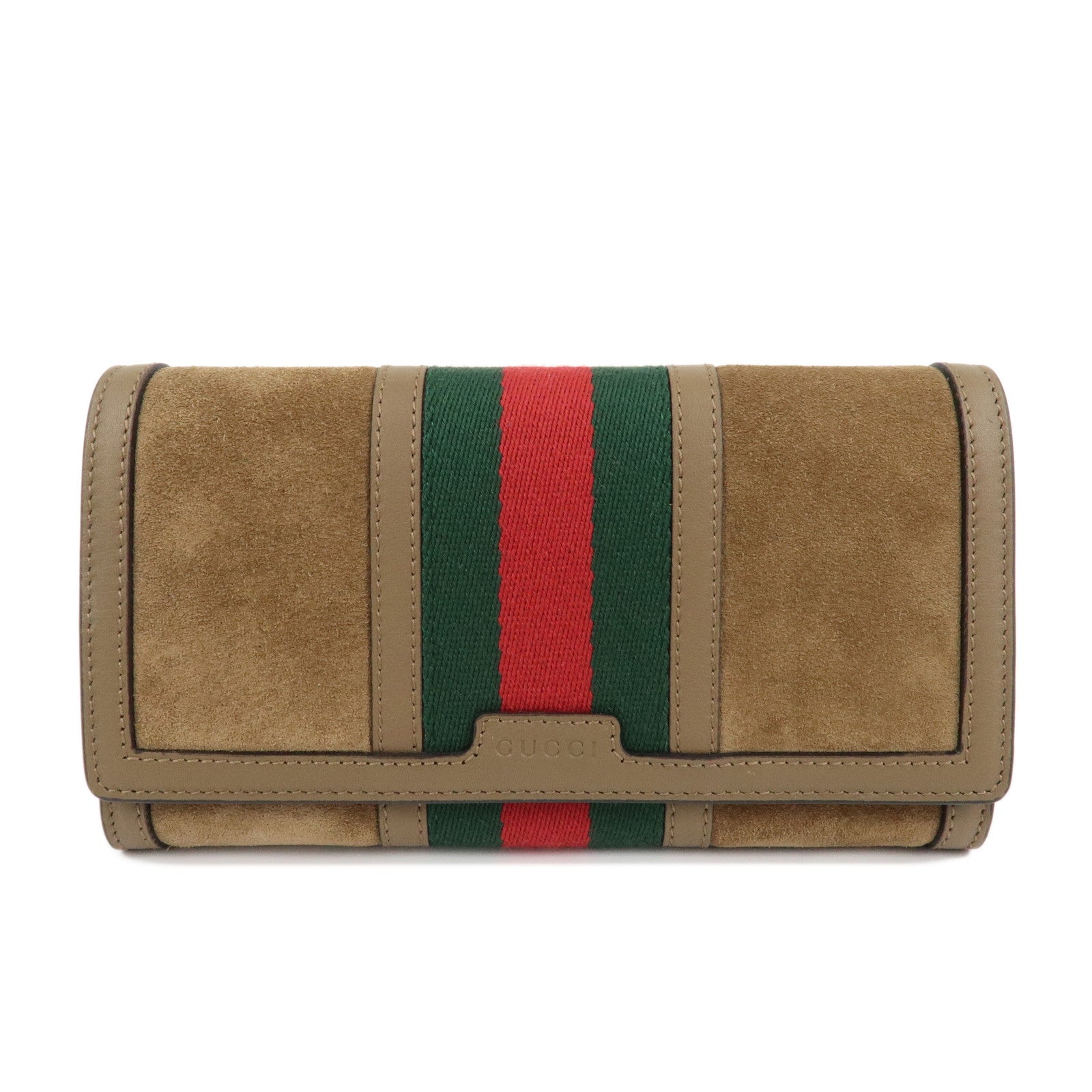 GUCCI Sherry Suede Leather Flap Long Wallet Brown 409440