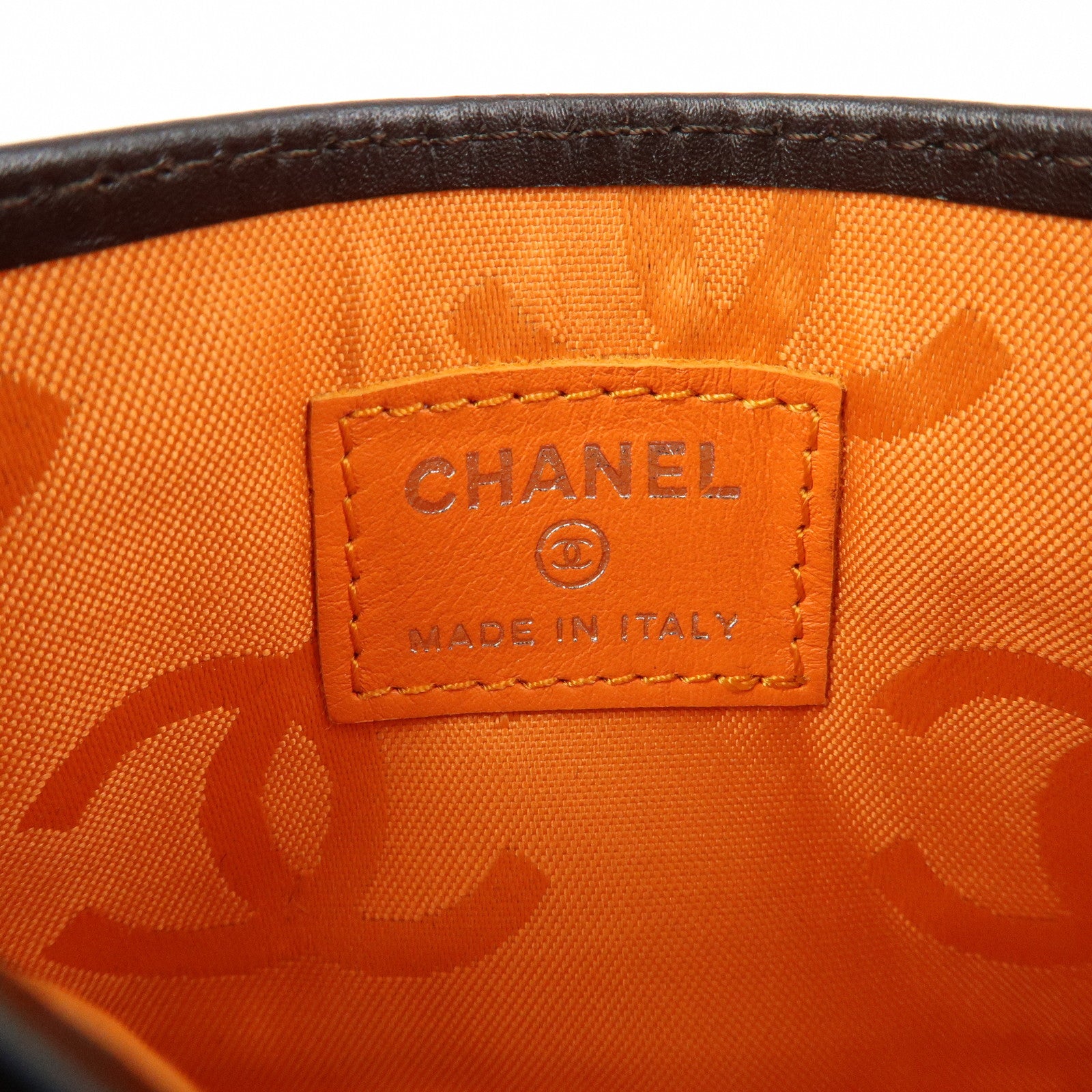 CHANEL Cambon Line COCO Mark Lamb Skin Leather Card Case A26725