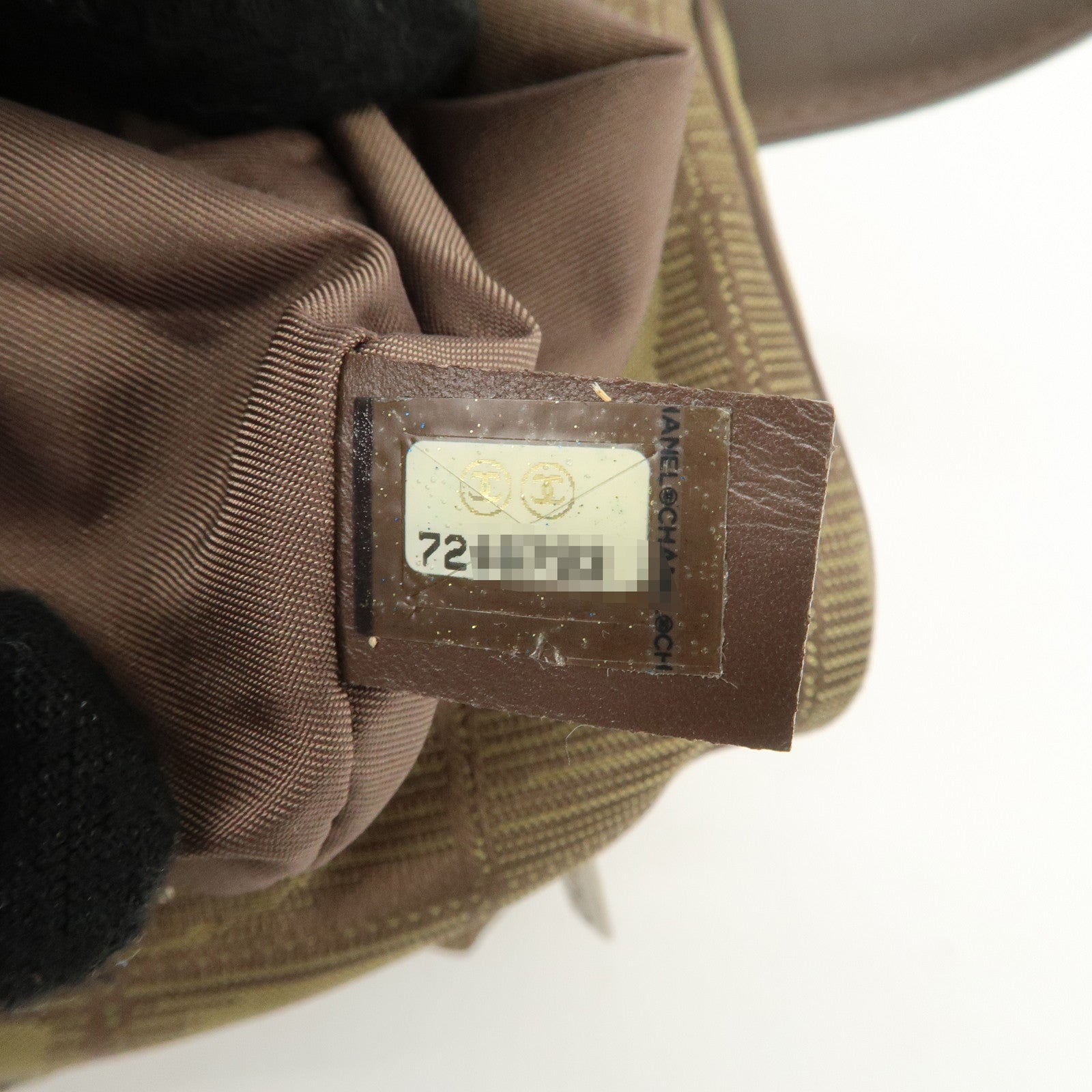 CCHANEL New Travel Line Nylon Jacquard Leather Vanity Bag Khaki A15829 Used