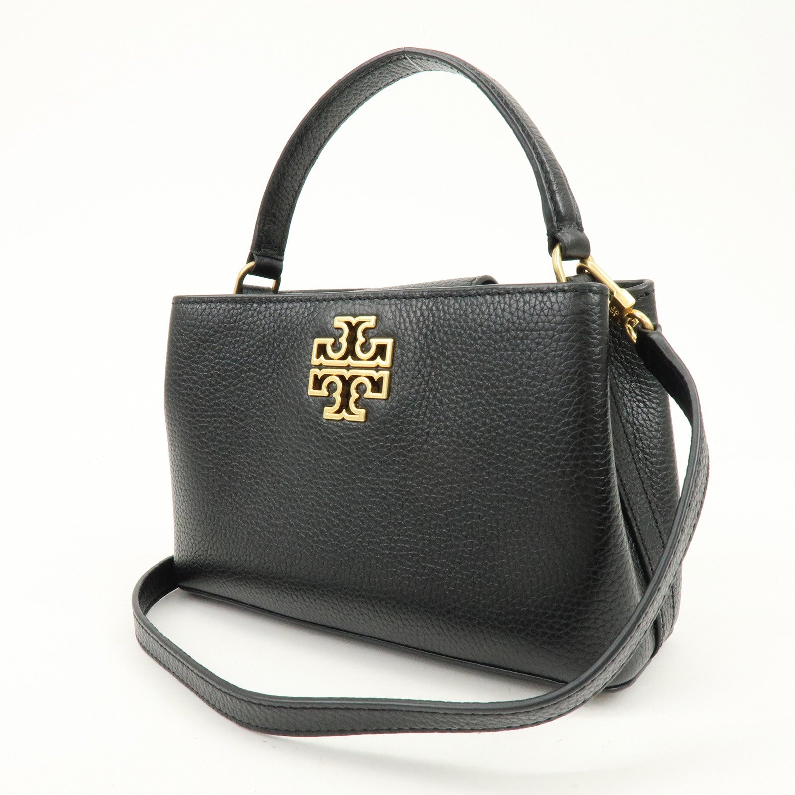 TORY BURCH Britten Micro Satchel Leather 2Way Bag Hand Bag Black