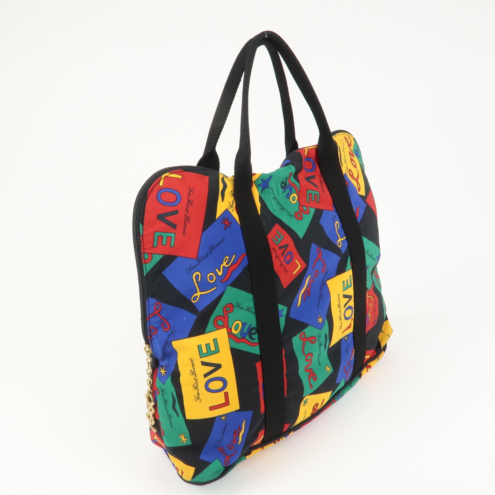 SAINT LAURENT Logo Nylon Black Hand Bag Multicolor