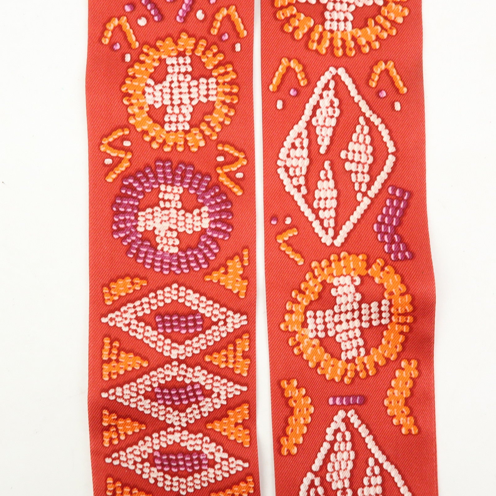 HERMES Twilly Silk 100% Scarf KELLY EN PERLES Red
