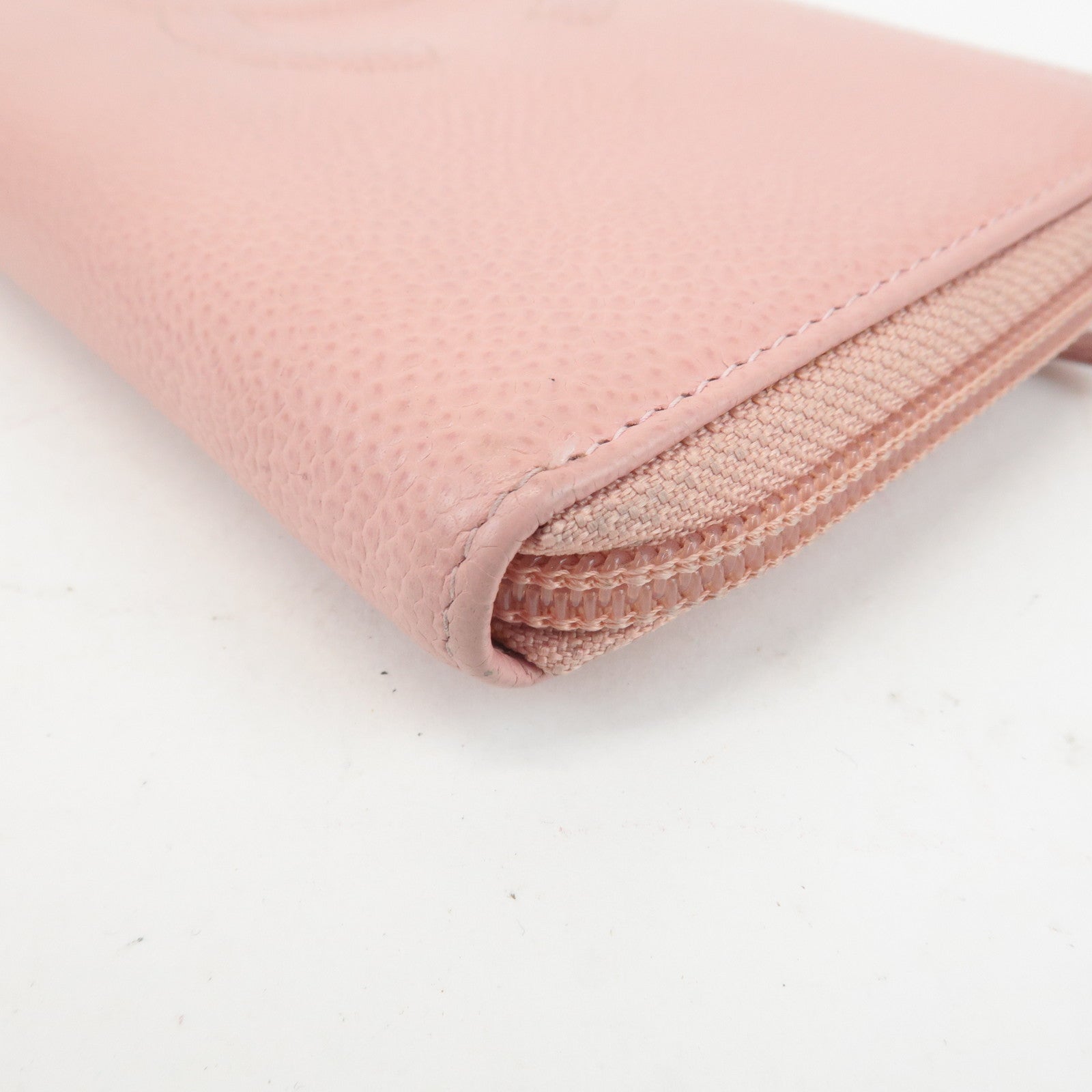 CHANEL COCO Mark Caviarskin Zip Around Long Wallet Pink A50071 Used