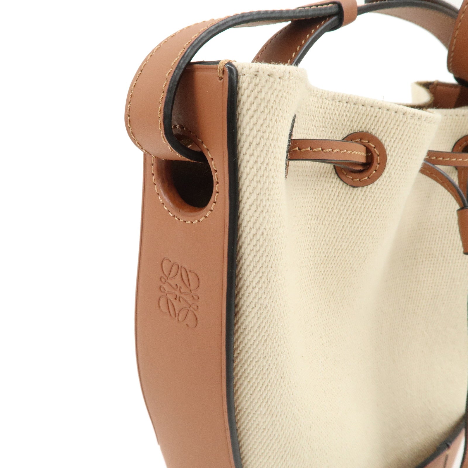 LOEWE Balloon Leather Canvas Crossbody Bag Small Natural Brown