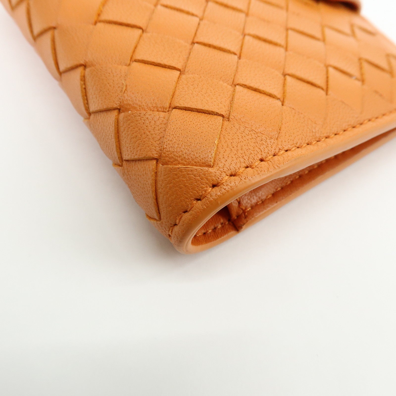 Bottega Veneta Intrecciato Leather Bi-fold Comact Wallet Orange