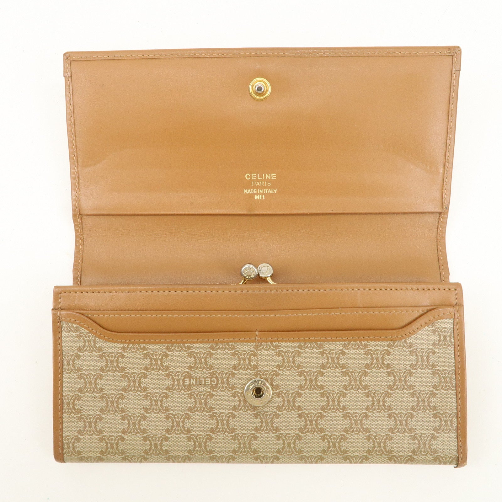 CELINE Macadam Set of 2 Long Wallet Leather Beige Dark Brown Used