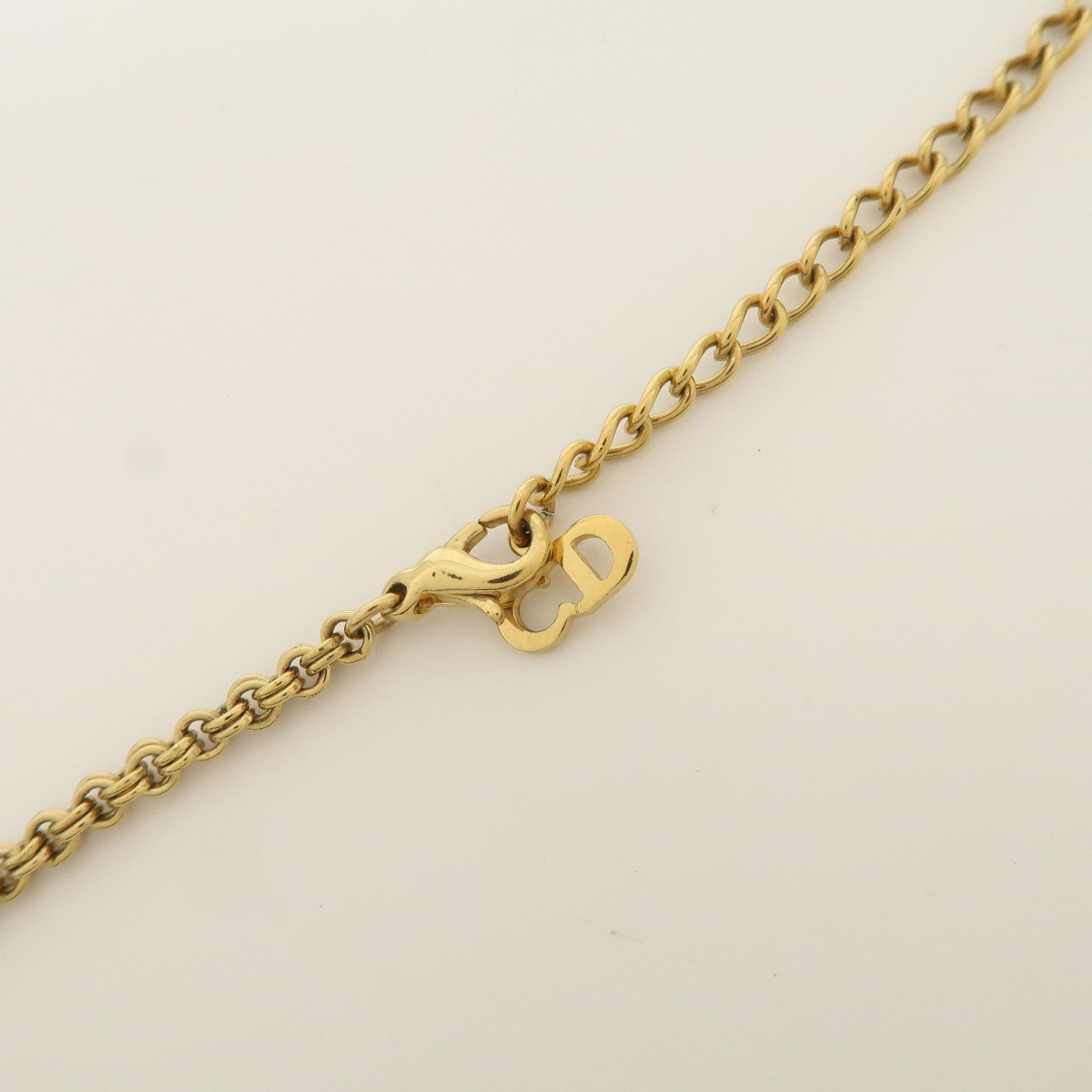 Christian Dior CD Logo Metal Rhinestone Necklace Choker Gold
