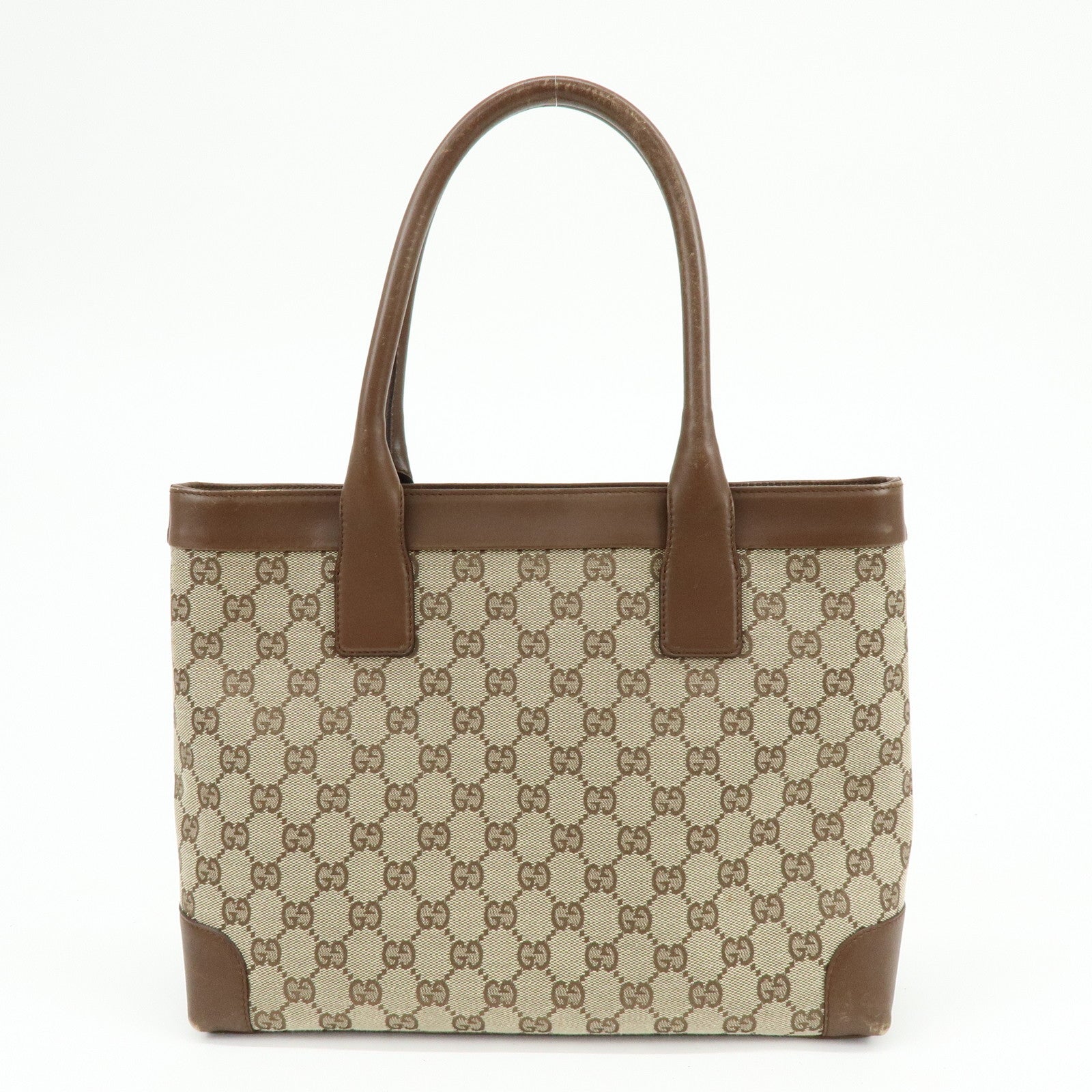 GUCCI GG Canvas Leather Tote Bag Hand Bag Brown 33890