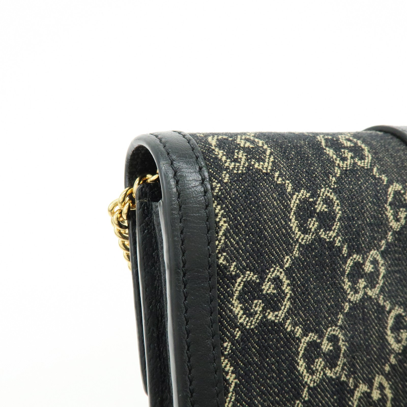 GUCCI Jackie 1961 GG Denim Calf Leather Chain Wallet 652681.0416