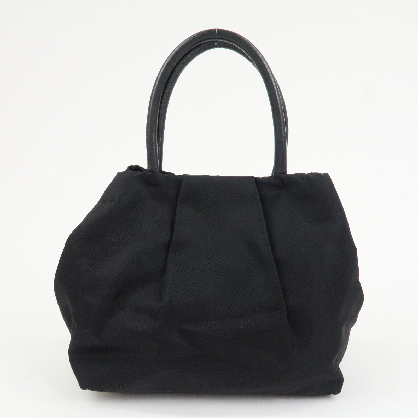 PRADA Nylon Leather Ribbon Hand Bag Tote Bag Black BN1601