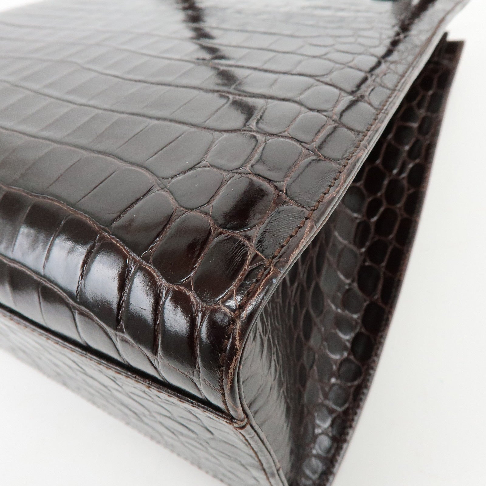 Ferragamo Gancini Embossed Leather Shoulder Bag Tote Bag Dark Brown