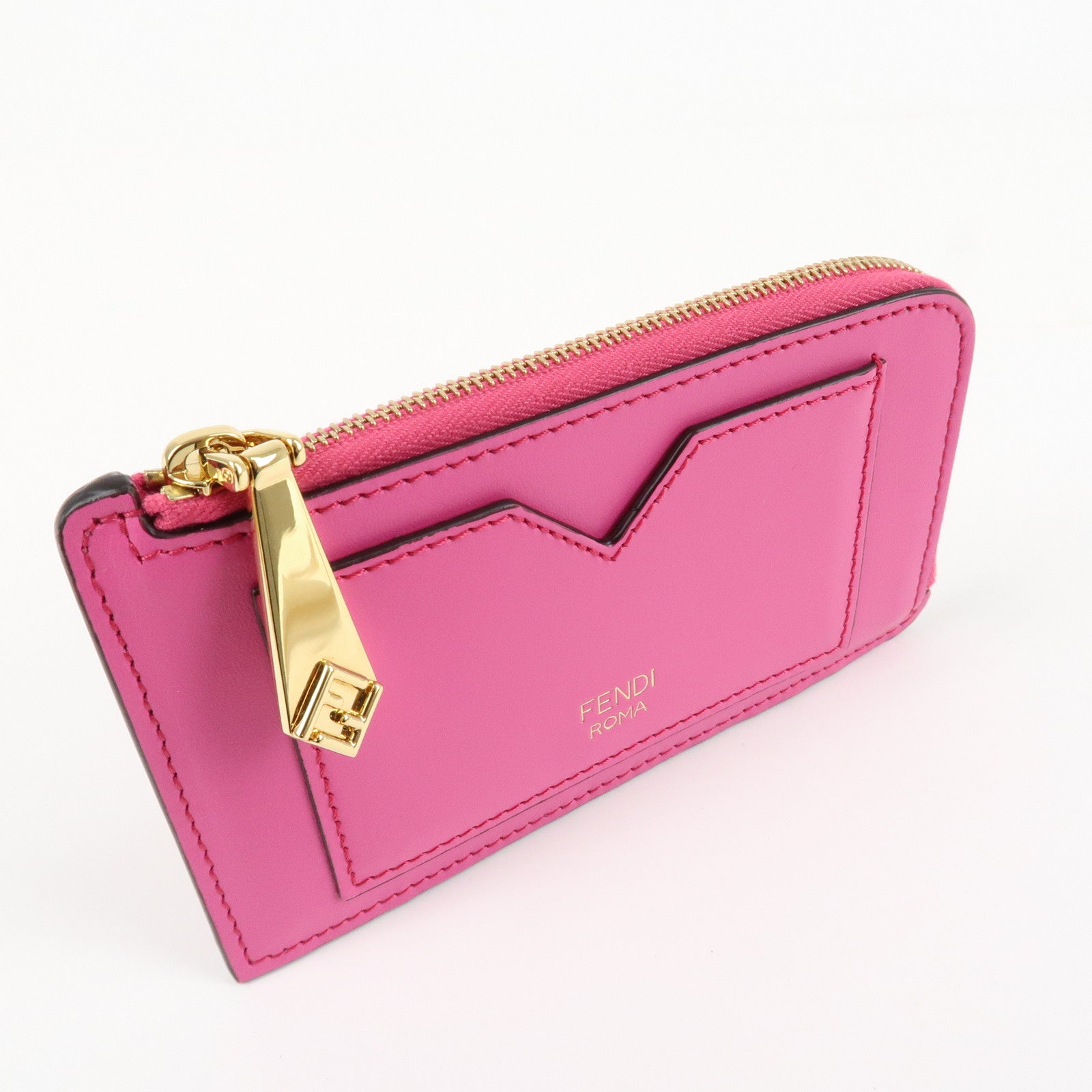 FENDI Peekaboo Leather Card Case Fragment Case Coin Case Pink 8M0489 Used