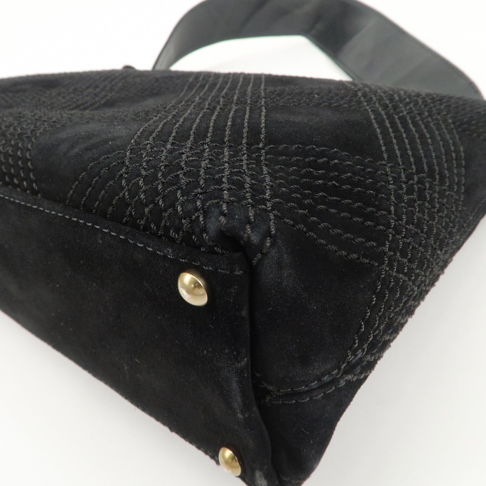 CHANEL Suede Shoulder Bag Hand Bag Tassel Black Used